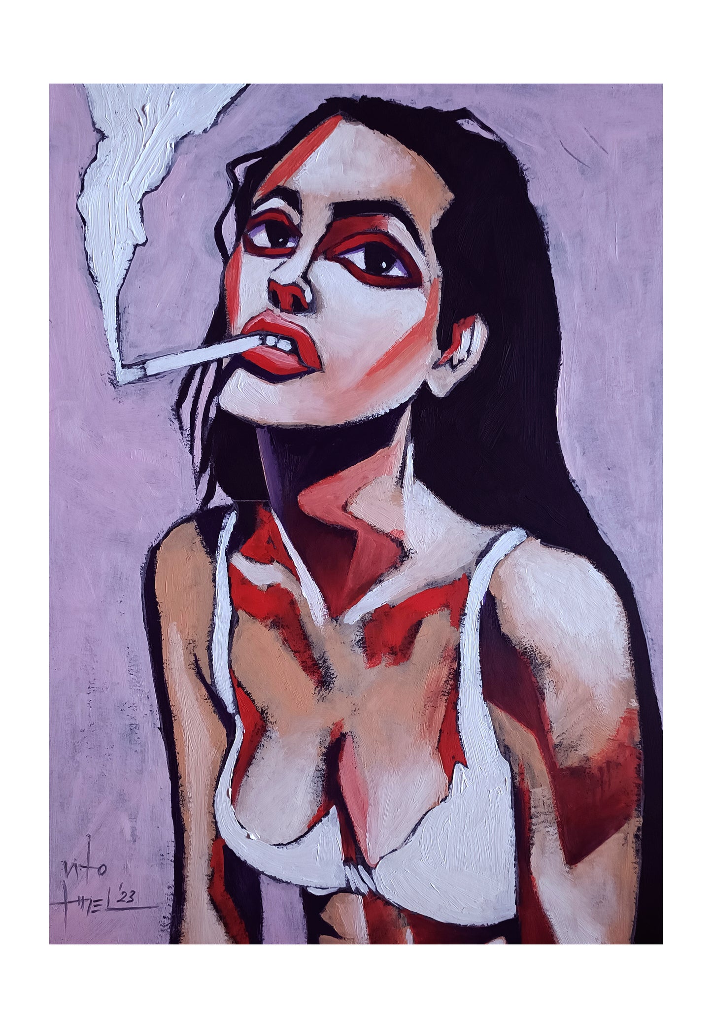 Fumare (2023) Óleo sobre papel, 29 x 21 cm.