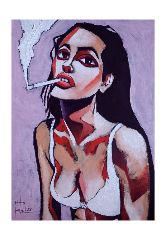 Fumare (2023) Óleo sobre papel, 29 x 21 cm.